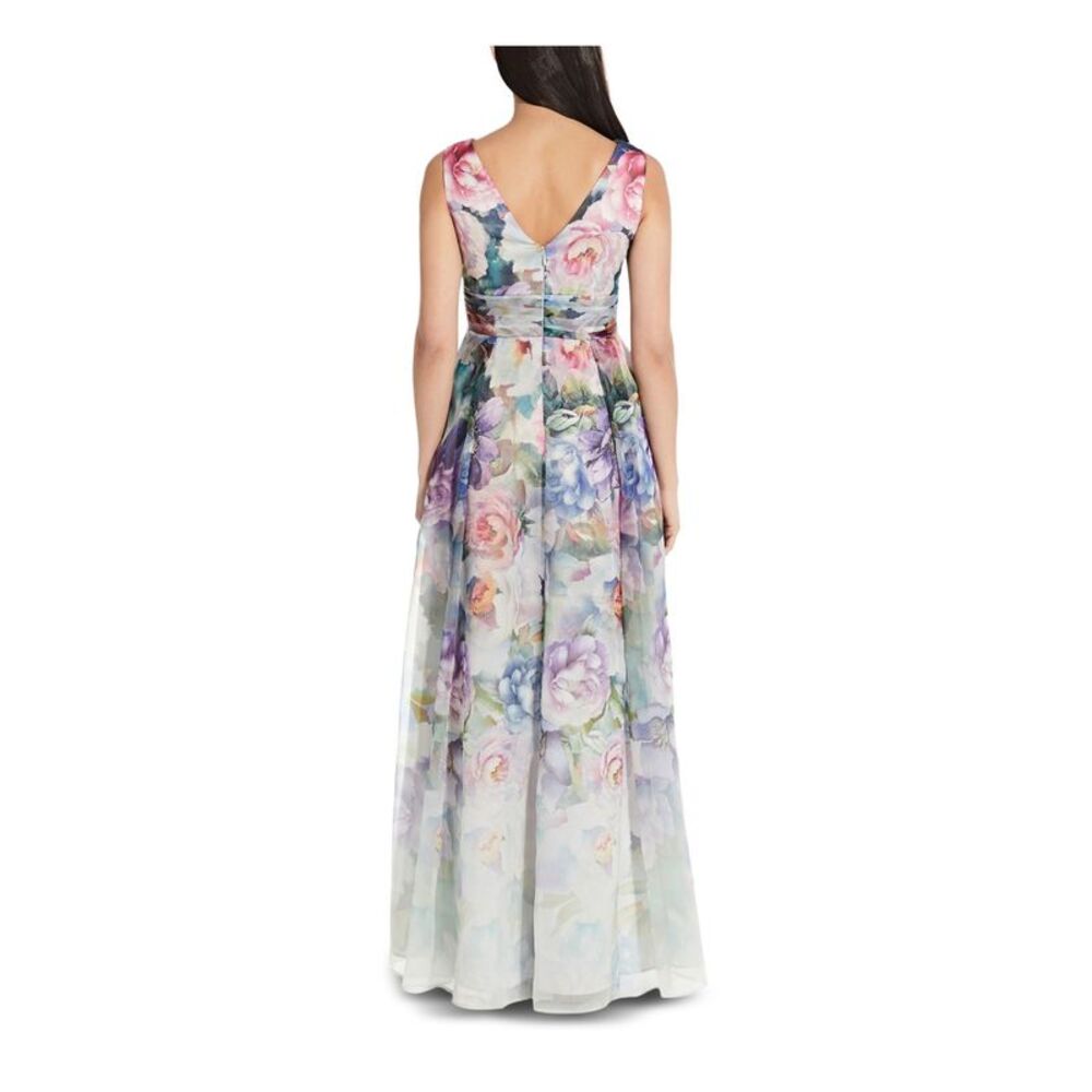 ADRIANNA PAPELL Womens Turquoise Sleeveless Full-Length Fit + Flare Dress 10 - Picture 2 of 5